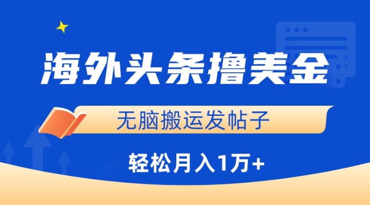 海外头条撸美金，无脑搬运发帖子，月入1万+，小白轻松掌握-68资源