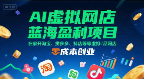 AI虚拟网店蓝海盈利项目，在家开淘宝、拼多多、抖店等虚拟品网店，零成本创业-68资源