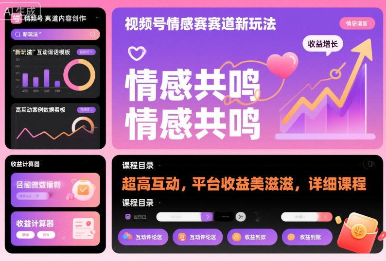 视频号情感赛道新玩法，超高互动，平台收益美滋滋，详细课程-68资源