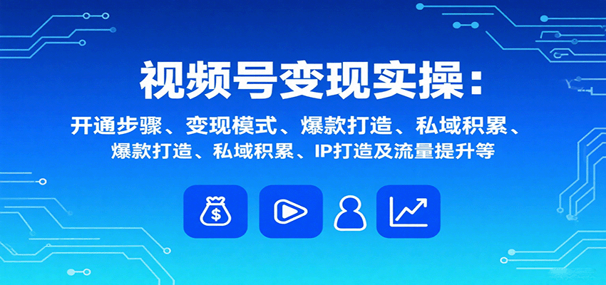视频号变现实操，含开通步骤、变现模式、爆款打造、私域积累、IP打造及流量提升等-68资源
