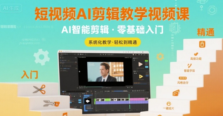 短视频AI剪辑教学视频课，入门到精通-68资源