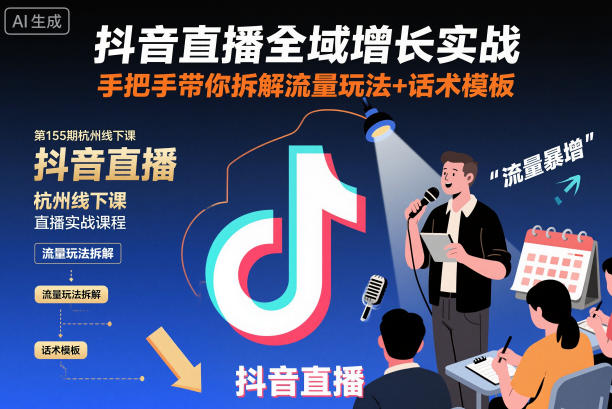 抖音直播全域增长实战第155期杭州线下课，手把手带你拆解流量玩法+话术模板-68资源