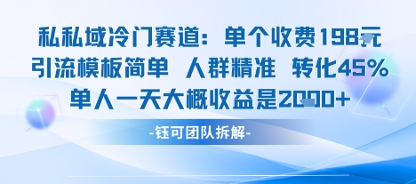 私域冷门赛道单个收费198米引流模板简单人群精准 45%的转化率单人一天大概收益多张-68资源