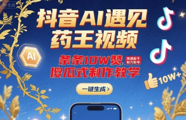 抖音AI遇见药王视频，条条10W赞，快速起千粉万粉号，傻瓜式制作教学-68资源