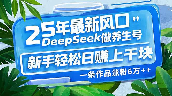 （14341期）25年最新风口，用DeepSeek做养生号，新手轻松日赚上千块，一条作品涨粉…-68资源