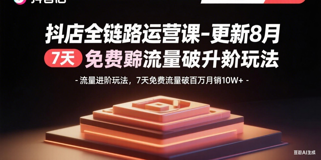 抖店全链路运营课-更新8月：流量进阶玩法，7天免费流量破百万月销10W+-68资源
