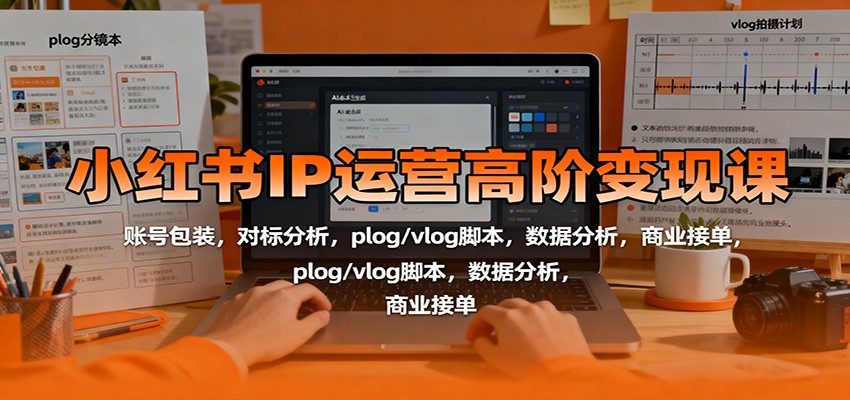 小红书IP运营高阶变现课：账号包装，对标分析，plog/vlog脚本，数据分析，商业接单-68资源