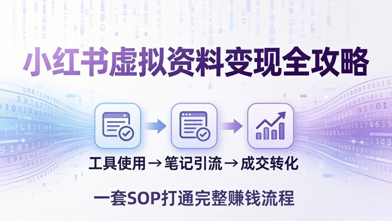 小红书虚拟资料变现全攻略：从工具使用到笔记引流成交，一套 SOP 打通完整赚钱流程-68资源