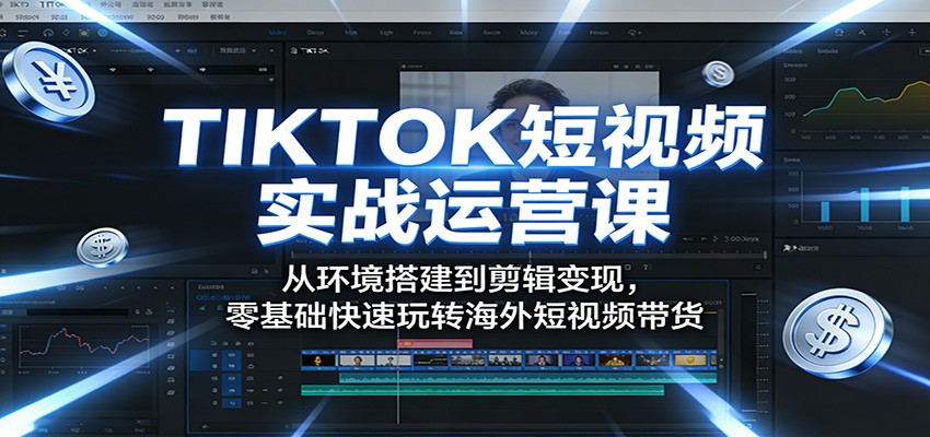 TIKTOK短视频实战运营课：从环境搭建到剪辑变现，零基础快速玩转海外短视频带货-68资源