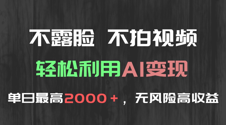不露脸，不拍视频，轻松利用AI变现，单日最高2000＋，无风险高利润-68资源