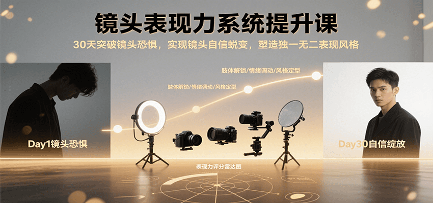 镜头表现力系统提升课，30天突破镜头恐惧实现自信蜕变，塑造独一无二表现风格-68资源