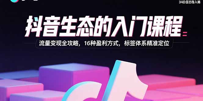 抖音生态的入门课程：流量变现全攻略，16种盈利方式，标签体系精准定位-68资源