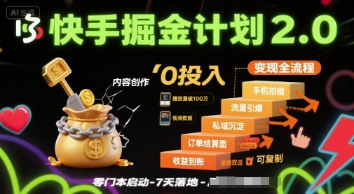 快手掘金计划2.0，快手电商变现全流程，简单可复制，0投入-68资源