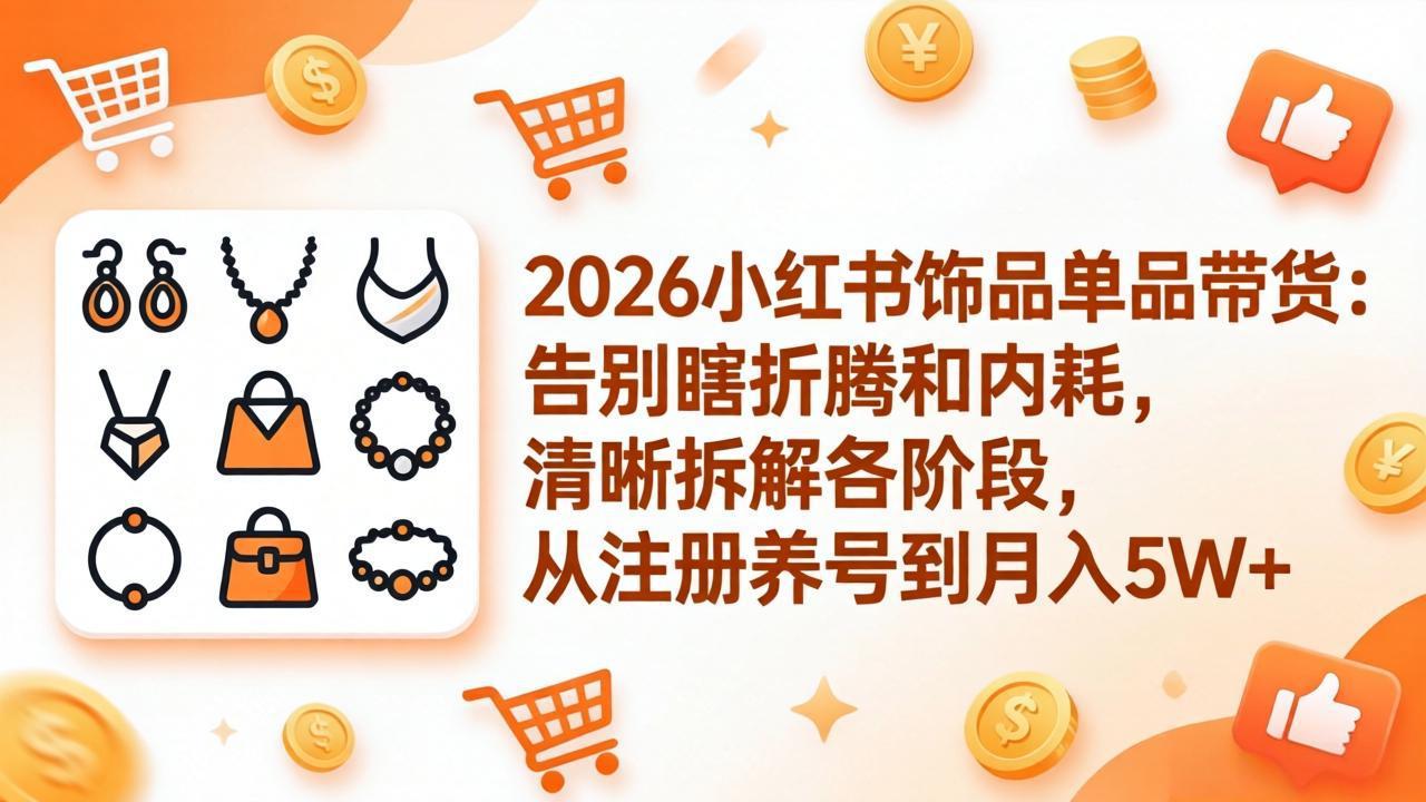 2026小红书饰品单品带货：告别瞎折腾和内耗，清晰拆解各阶段，从注册养号到月入5W+-68资源