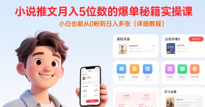 小说推文月入5位数的爆单秘籍实操课，，小白也能从0粉到日入多张(详细教程)-68资源