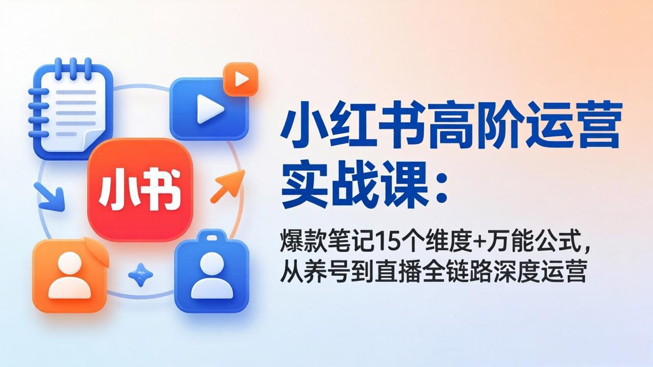 小红书高阶运营实战课：爆款笔记15个维度+万能公式，从养号到直播全链路深度运营-68资源