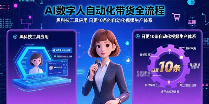 AI数字人自动化带货全流程：黑科技工具应用 日更10条的自动化视频生产体系-68资源