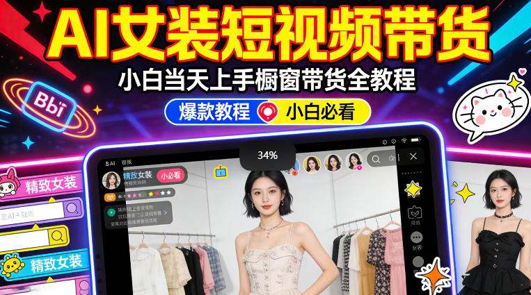 AI女装短视频橱窗带货：小白零门槛当天上手，高佣金爆款轻松賺！-68资源
