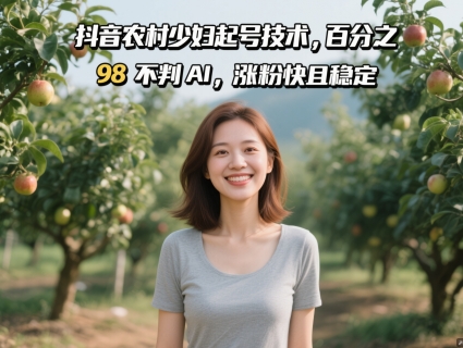 抖音农村少妇起号技术，百分之98不判AI，涨粉快且稳定-68资源