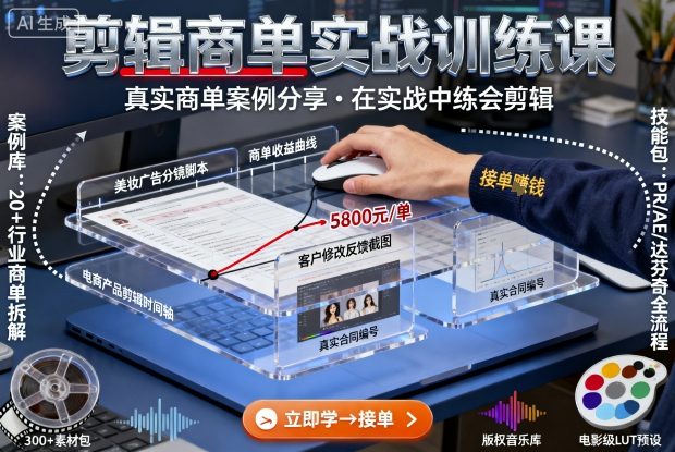 剪辑商单实战训练课，真实商单案例分享，在实战中练会剪辑-68资源