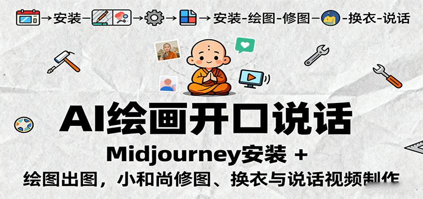 AI绘画开口说话，Midjourney安装 + 绘图出图，小和尚修图、换衣与说话视频制作-68资源