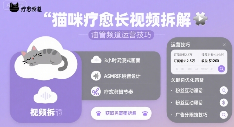 猫咪疗愈长视频拆解 &油管频道运营技巧-68资源
