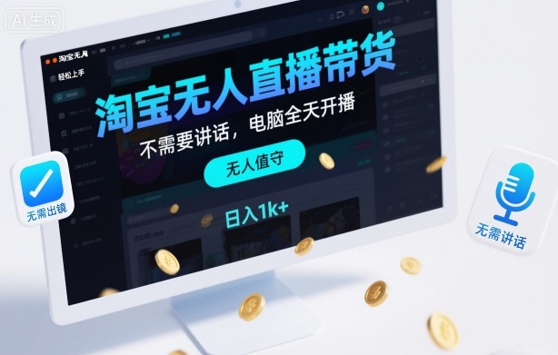 淘宝无人直播带货，不需要出镜，不需要讲话，电脑全天开播，轻松上手，日入1k+【揭秘】-68资源