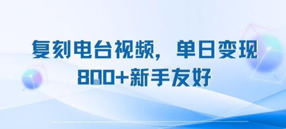 复刻电台视频，单日变现8张+新手友好，长期可做-68资源