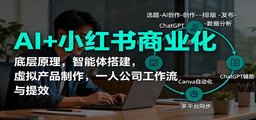 AI+小红书商业化，底层原理，智能体搭建，虚拟产品制作，一人公司工作流与提效-68资源