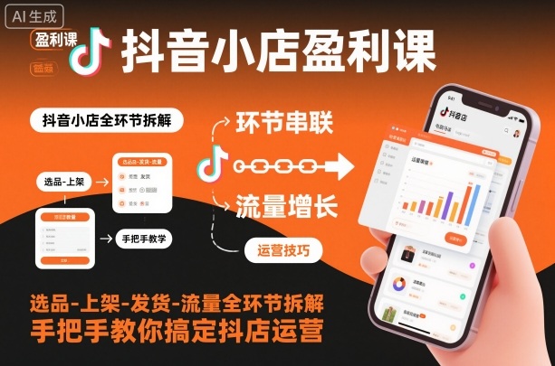 抖音小店盈利课-选品-上架-发货-流量全环节拆解，手把手教你搞定抖店运营-68资源