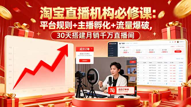 淘宝直播机构必修课：平台规则/主播孵化/流量爆破,30天搭建月销千万直播间-68资源