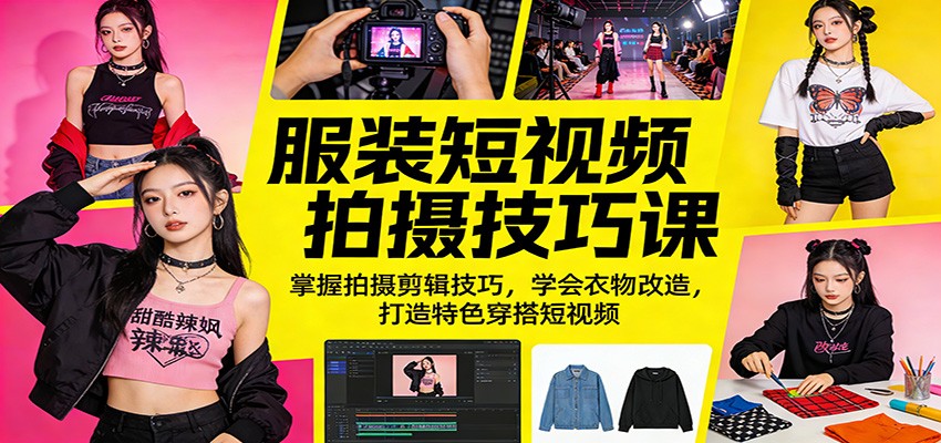 服装短视频拍摄技巧课：掌握拍摄剪辑技巧，学会衣物改造，打造特色穿搭短视频-68资源