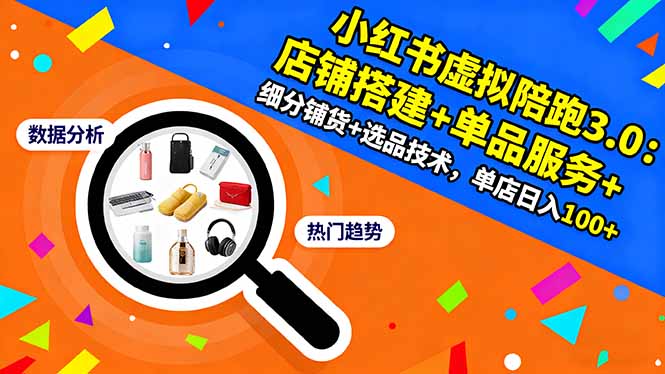 小红书虚拟陪跑3.0：店铺搭建+单品服务+细分铺货+选品技术，单店日入100+-68资源