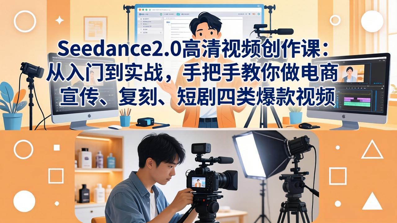 Seedance2.0高清视频创作课：从入门到实战，手把手教你做电商、宣传、复刻、短剧四类爆款视频-68资源