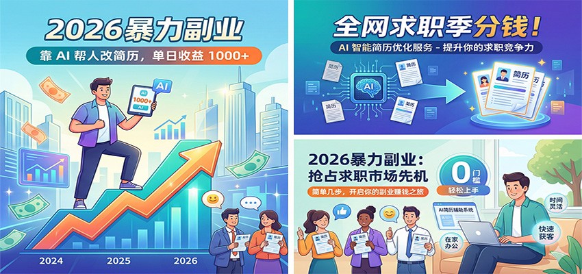 2026暴力副业：靠AI帮人改简历，单日收益1000+，全网求职季分钱-68资源