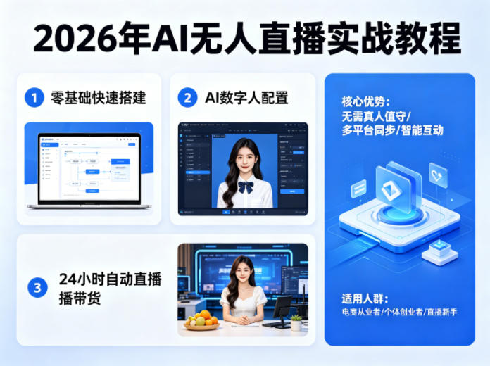 2026年AI无人直播实战教程，零基础也能快速搭建AI数字人无人直播间，实现24小时自动直播带货-68资源