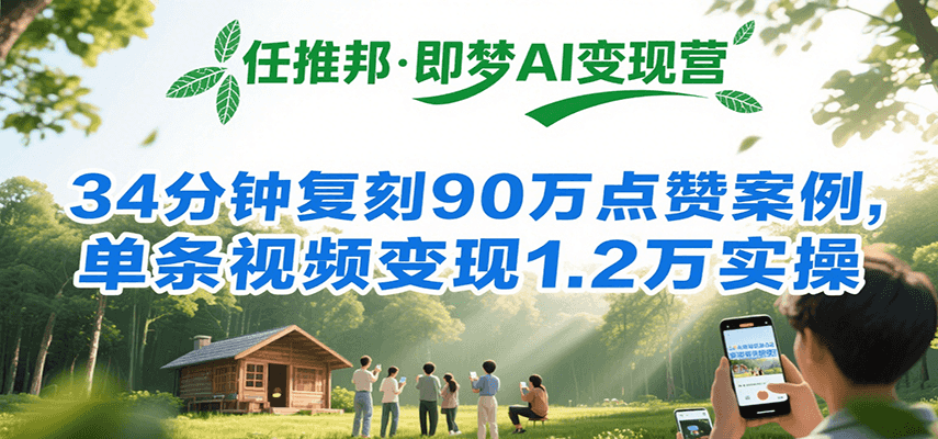 任推邦·即梦AI变现营，34分钟复刻90万点赞案例，单条视频变现1.2万实操-68资源