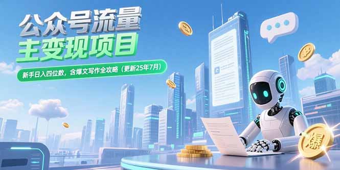 公众号流量主变现项目，新手日入四位数，含爆文写作全攻略(更新25年7月-68资源