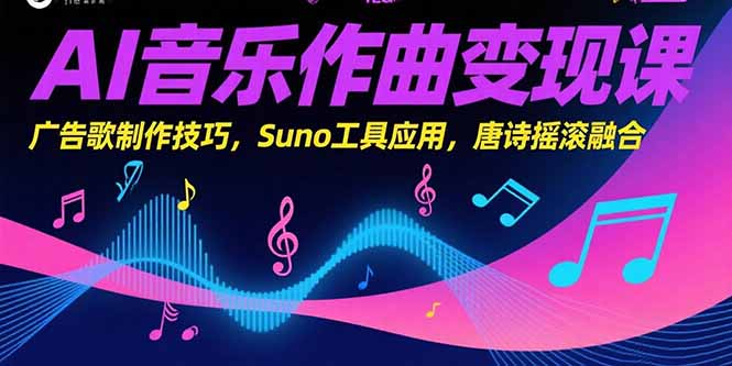 AI音乐作曲变现课，广告歌制作技巧，Suno工具应用，唐诗摇滚融合-68资源
