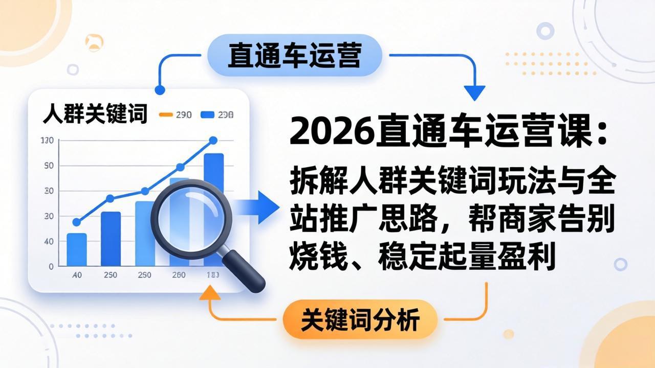 2026直通车运营课：拆解人群关键词玩法与全站推广思路，帮商家告别烧钱、稳定起量盈利-68资源