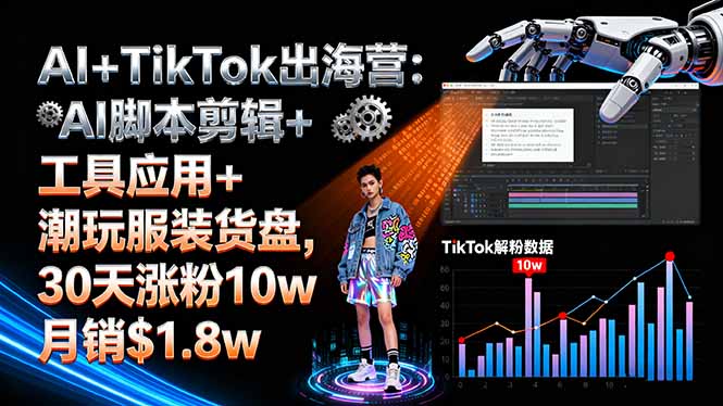 AI+TikTok出海营:AI脚本剪辑+工具应用+潮玩服装货盘,30天涨粉10w月销$1.8w-68资源