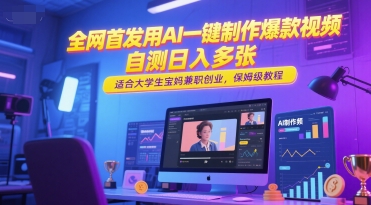 全网首发用AI一键制作爆款视频，自测日入多张，适合大学生宝妈兼职创业，保姆级教程-68资源