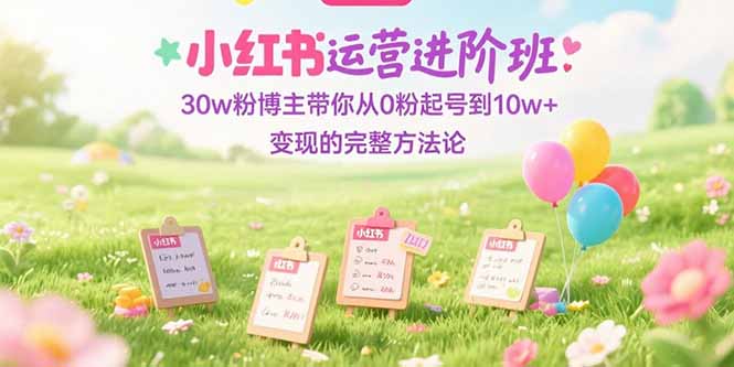小红书运营进阶班：30w粉博主带你从0粉起号到10w+变现的完整方法论-68资源