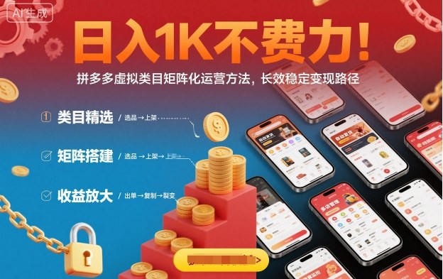 日入1K不费力！拼多多虚拟类目矩阵化运营方法，长效稳定变现路径-68资源