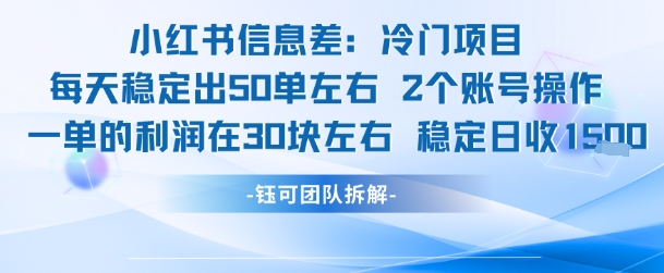 小红书信息差冷门项目一单利润30块每天稳定1.5k左右2个账号操作-68资源
