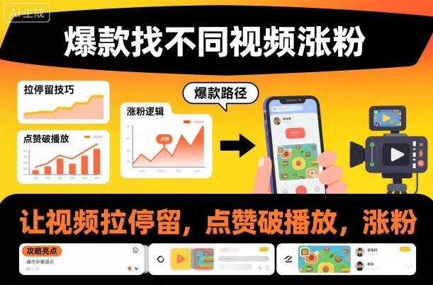 爆款找不同视频涨粉，让视频拉停留，实现点赞，破播放，涨粉-68资源