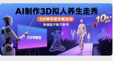 Ai制作3D拟人养生走秀，3分钟手把手教会你，快速起千粉万粉号-68资源