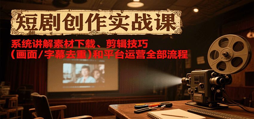 短剧创作实战课，系统讲解素材下载、剪辑技巧(画面/字幕去重)和平台运营全部流程-68资源