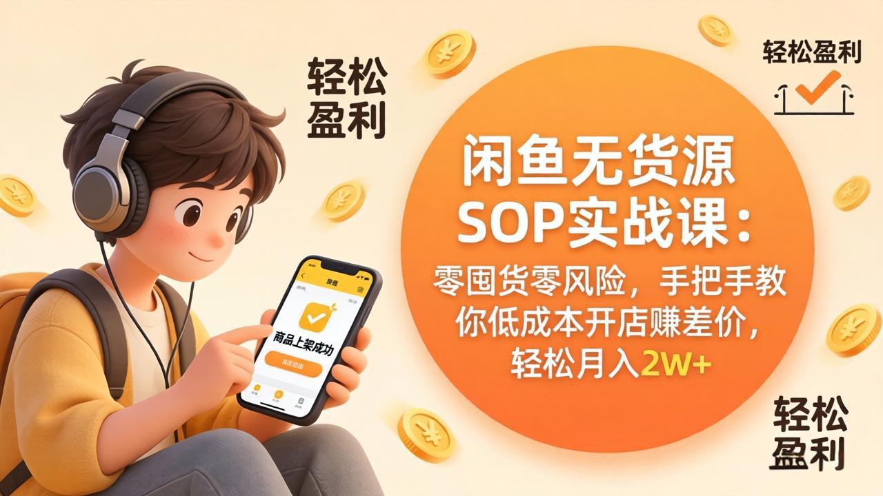 闲鱼无货源SOP实战课：零囤货零风险，手把手教你低成本开店赚差价，轻松月入2w+-68资源