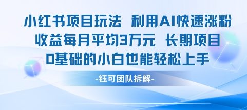 适合小白操作的小红书新项目，利用AI快速涨粉，收益每月平均1W+-68资源